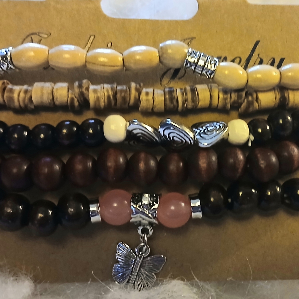 Bohemian Beaded Bracelet Set with Butterfly Charm